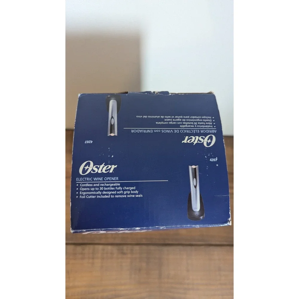 Oster Electric Wine Opener 4207 Cordless Rechargeable Silver Black w/Base New OB